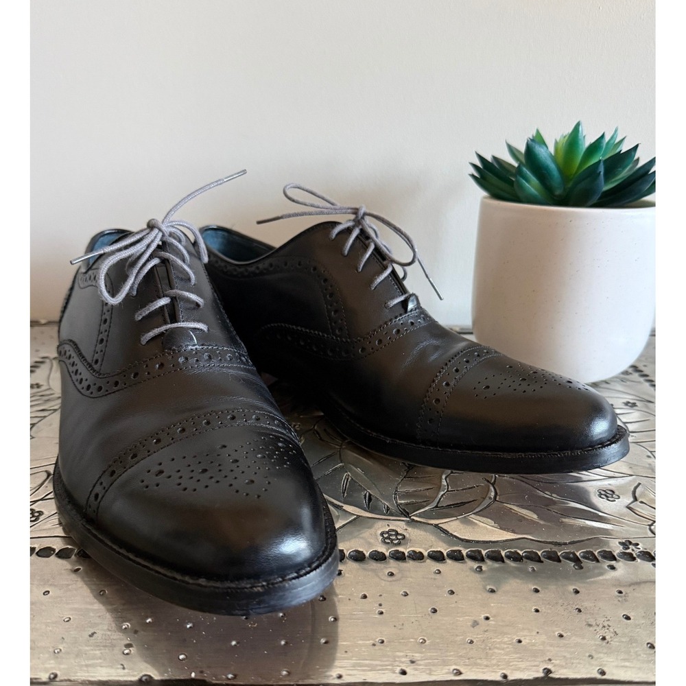 Aston Grey Collection Size 10 Kobe Black Leather Wingtip Oxfords Dress Shoes EUC